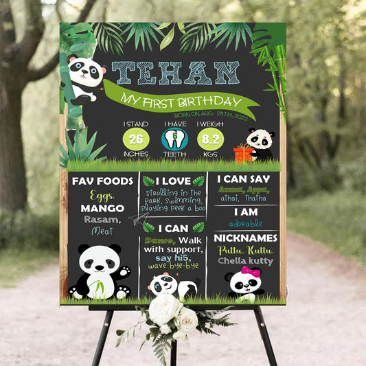 Panda Customized Chalkboard Milestone Board for Kids Birthday Party