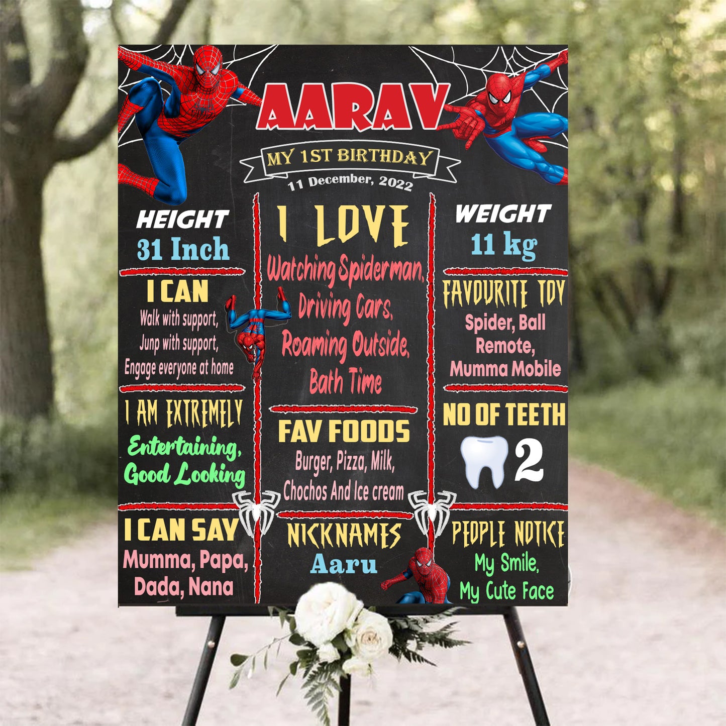 Spiderman Customized Chalkboard Milestone Board for Kids Birthday Party