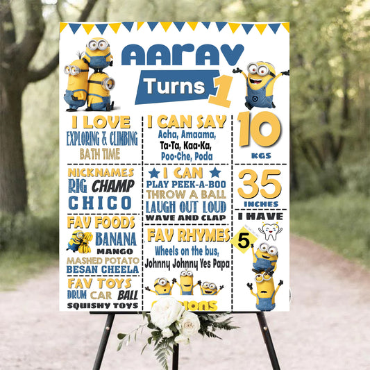 Minnion Theme Customized Chalkboard/Milestone Board for Kids Birthday Party