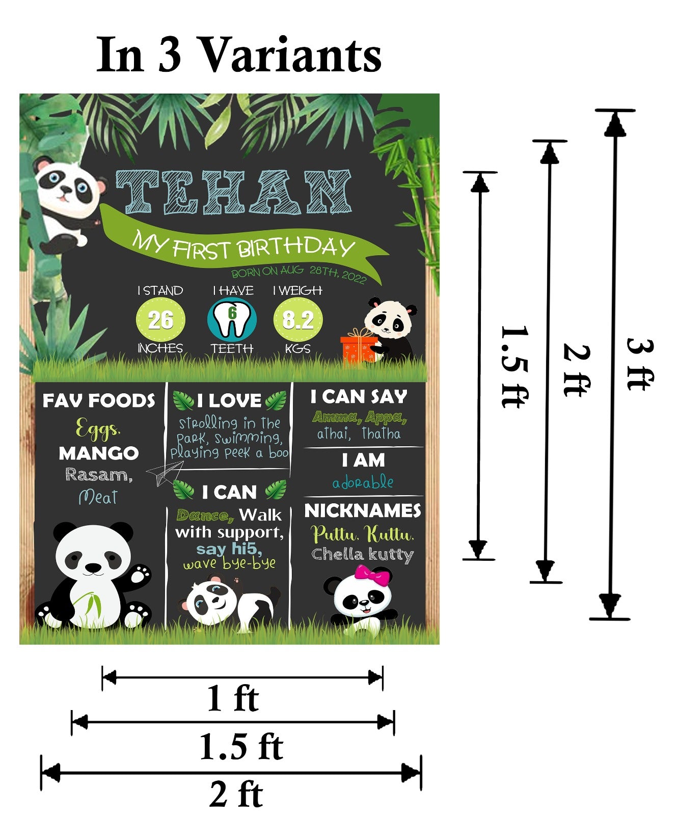 Panda Customized Chalkboard Milestone Board for Kids Birthday Party