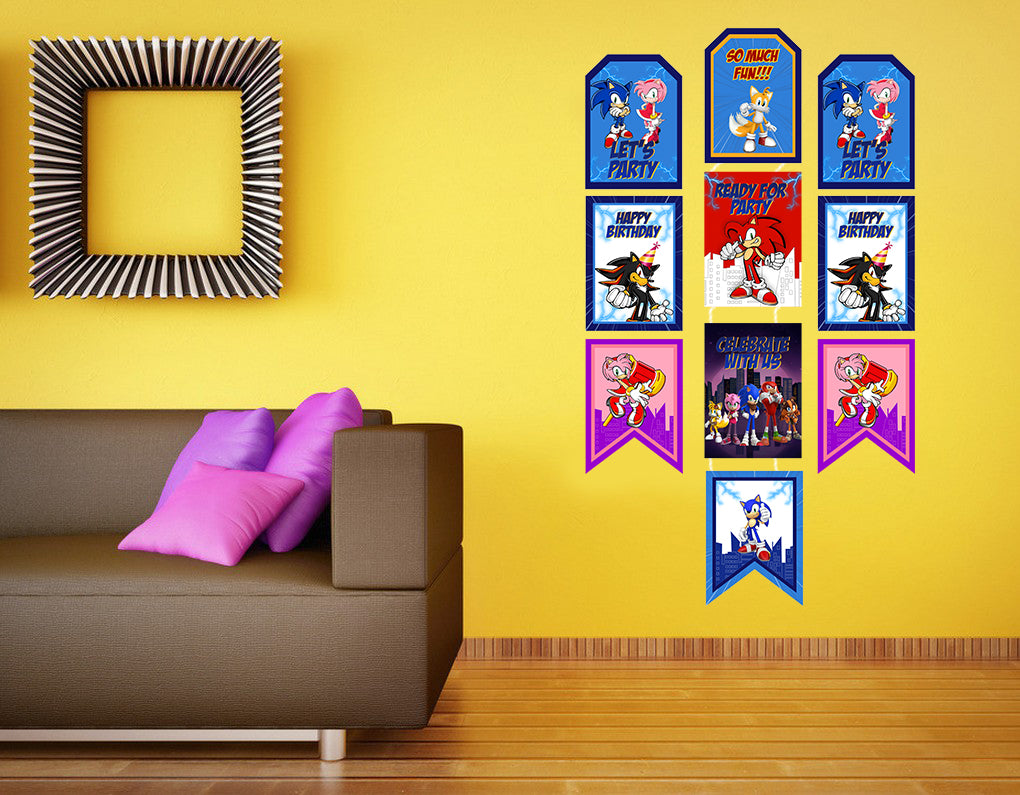 Sonic Theme Birthday Paper Door Banner for Wall Decoration