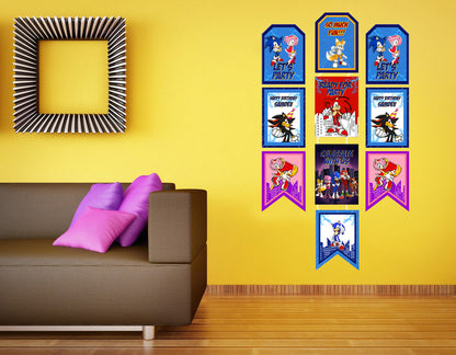 Sonic Theme Birthday Paper Door Banner for Wall Decoration
