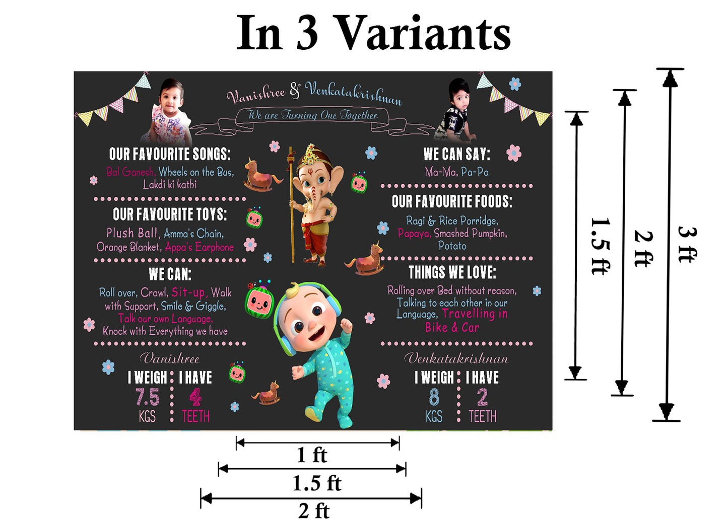 Twins Baby Boy & Baby Girl Customized Chalkboard Milestone Board for Kids Birthday Party