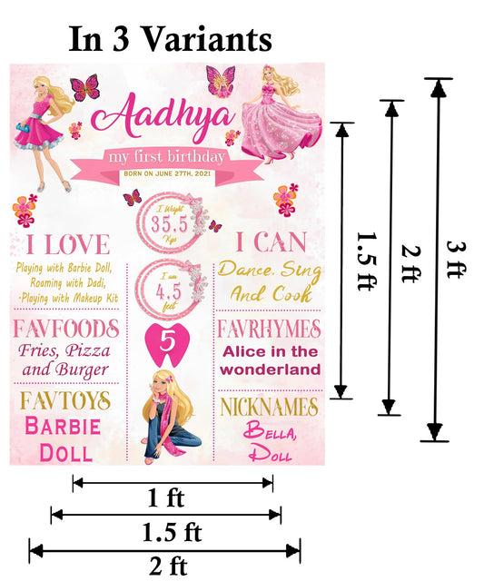 Barbie Customized Chalkboard Milestone Board for Kids Birthday Party
