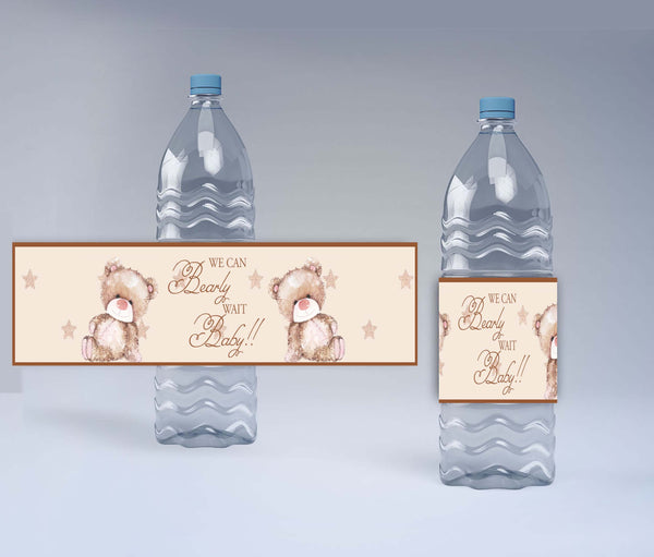 We Can Bearly Wait Baby Shower Water Bottle Labels  