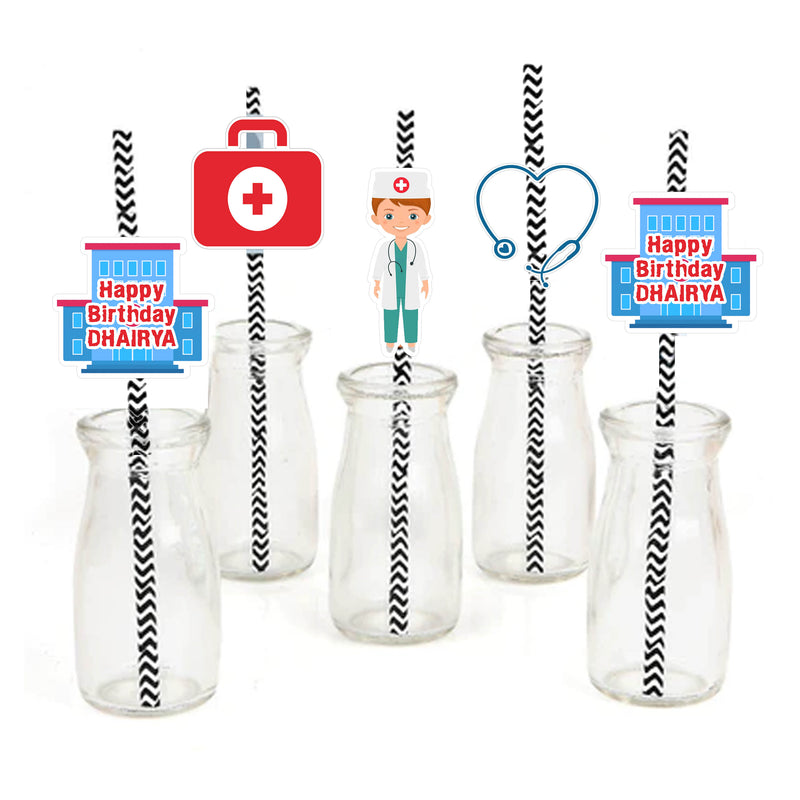 Doctor Theme Birthday Party Paper Decorative Straws