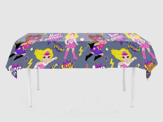 Super Girl Theme Birthday Cake Table Cover