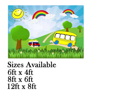 Wheel On The Bus Theme Birthday Cake Table Cover