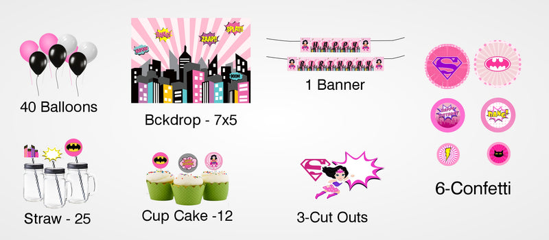 Super Girl Theme Birthday Party Combo Kit with Backdrop & Decorations