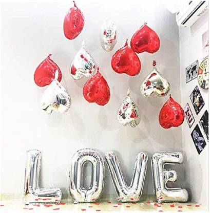 Love Letter Silver Balloons -Valentine Balloons Kit And Heart Balloons Kit