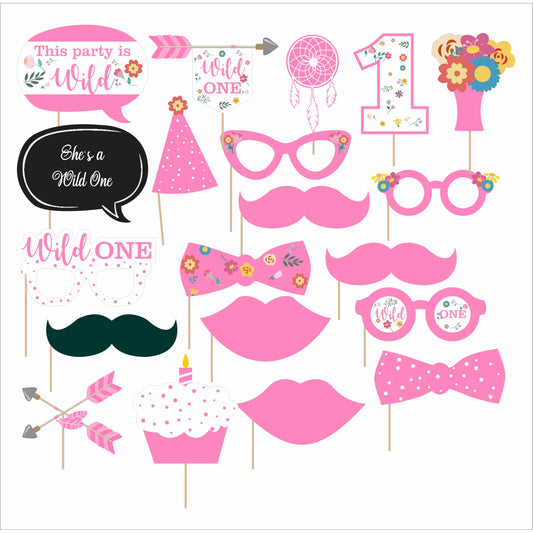 Wild One Birthday Party Photo Booth Props Kit