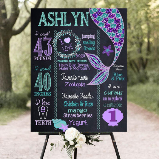Chalkboard/Milestone Board Mermaid Theme Kids Birthday Party