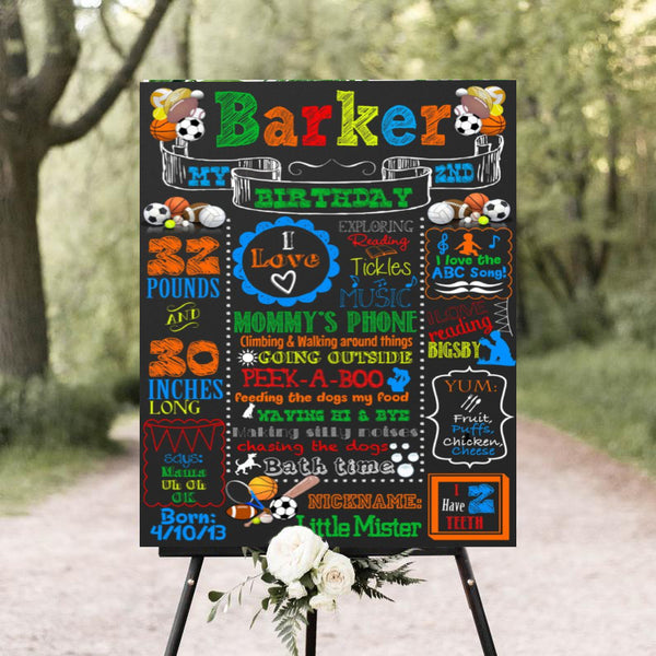 Sports Theme Customized Chalkboard/Milestone Board for Kids Birthday Party