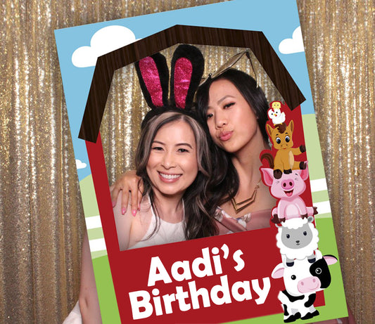 Farm Animal Theme Birthday Party Selfie Photo Booth Frame & Props