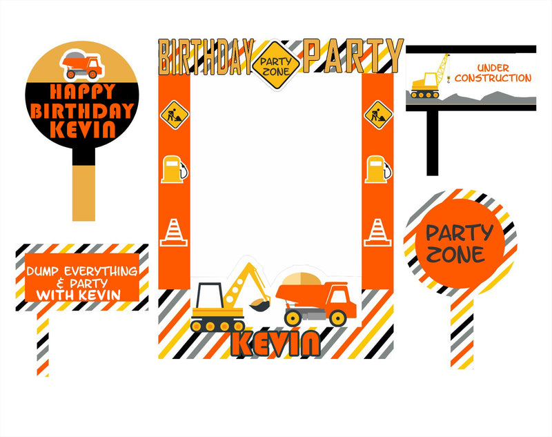 Construction Birthday Party Selfie Photo Booth Frame & Props