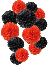 Orange And Black Pom Pom Flower Decoration For Birthday Parties, Anniversary Party & Baby Shower