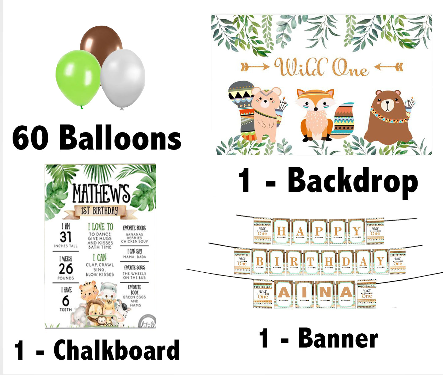 Wild One Birthday Party Personalized Complete Kit