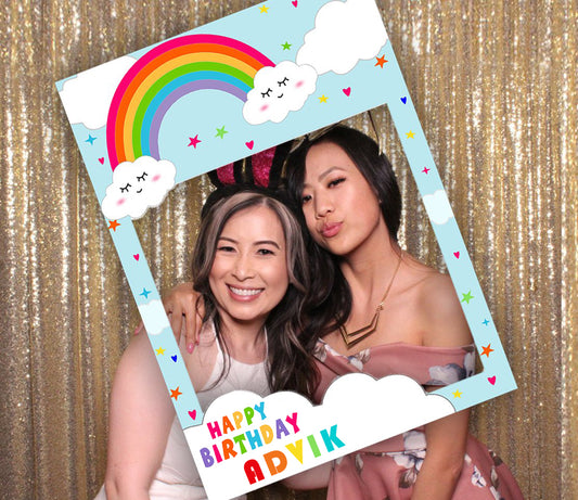 Rainbow Theme Birthday Party Selfie Photo Booth Frame & Props