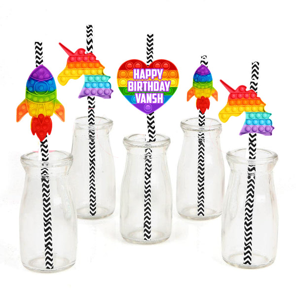Pop It Theme Birthday Party Paper Decorative Straws