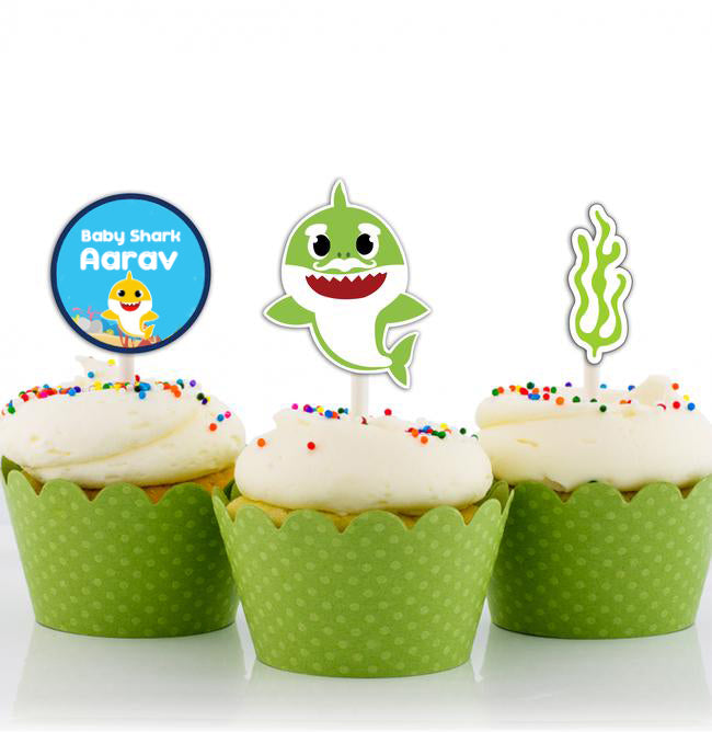 Baby Shark Theme Birthday Party Cupcake Toppers for Decoration
