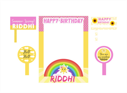 Sunshine Theme Birthday Party Selfie Photo Booth Frame & Props