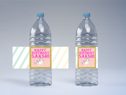 Unicorn Theme Water Bottle Labels