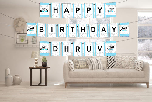 Two Cool  Second Birthday  Boys Happy Birthday Banner For Decoration