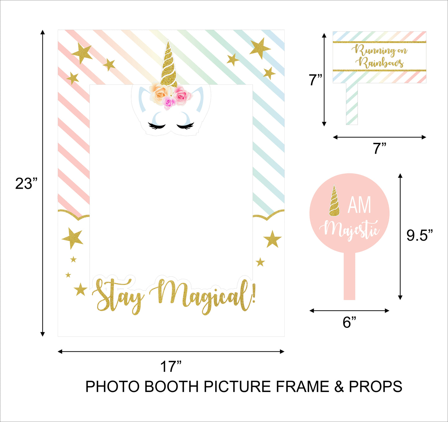 Unicorn Theme Birthday Party Selfie Photo Booth Frame & Props