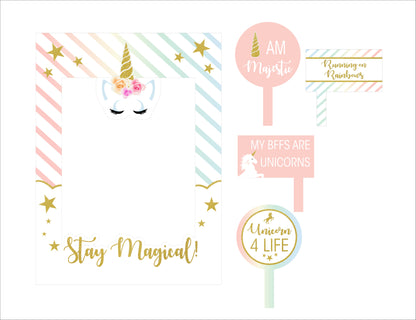 Unicorn Theme Birthday Party Selfie Photo Booth Frame & Props
