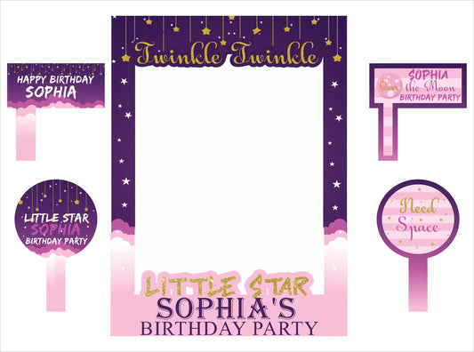 Twinkle Twinkle Little Star Girls Theme Birthday Party Selfie Photo Booth Frame & Props