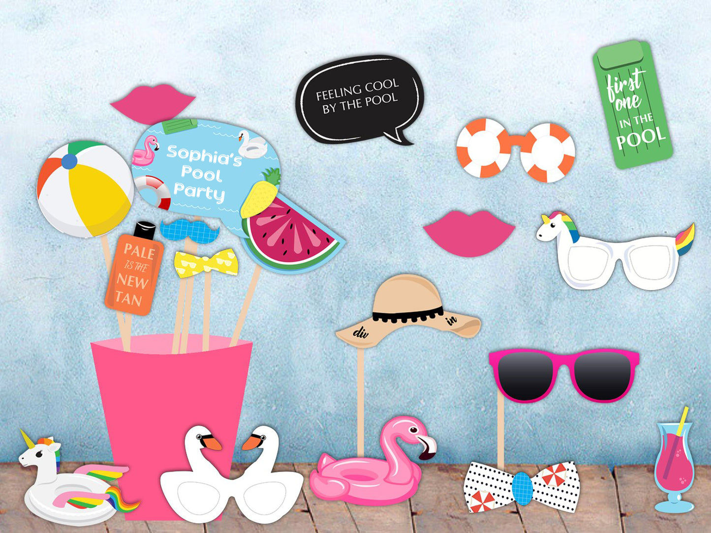 Pool Party Birthday Photo Booth Props Kit