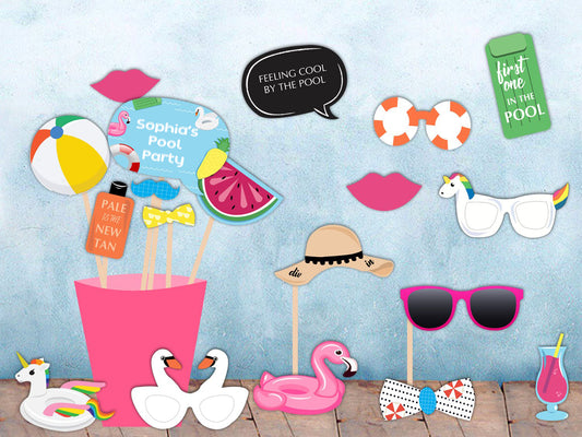 Pool Party Birthday Photo Booth Props Kit