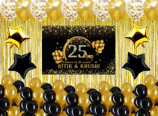 25th Anniversary Party Decoration Kit with Backdrop & Balloons