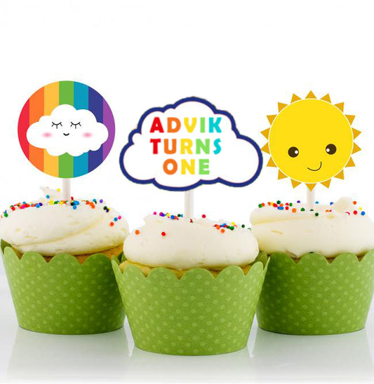 Rainbow Theme Birthday Party Cupcake Toppers for Decoration 