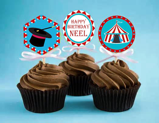 Carnival Theme Birthday Party Cupcake Toppers for Decoration