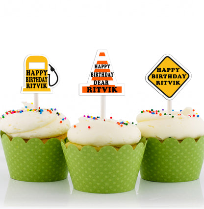 Construction Birthday Party Cupcake Toppers for Decoration