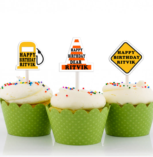 Construction Birthday Party Cupcake Toppers for Decoration