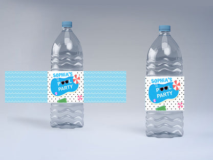 Pool Party Birthday Water Bottle Labels  