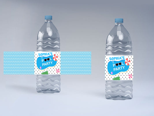 Pool Party Birthday Water Bottle Labels  