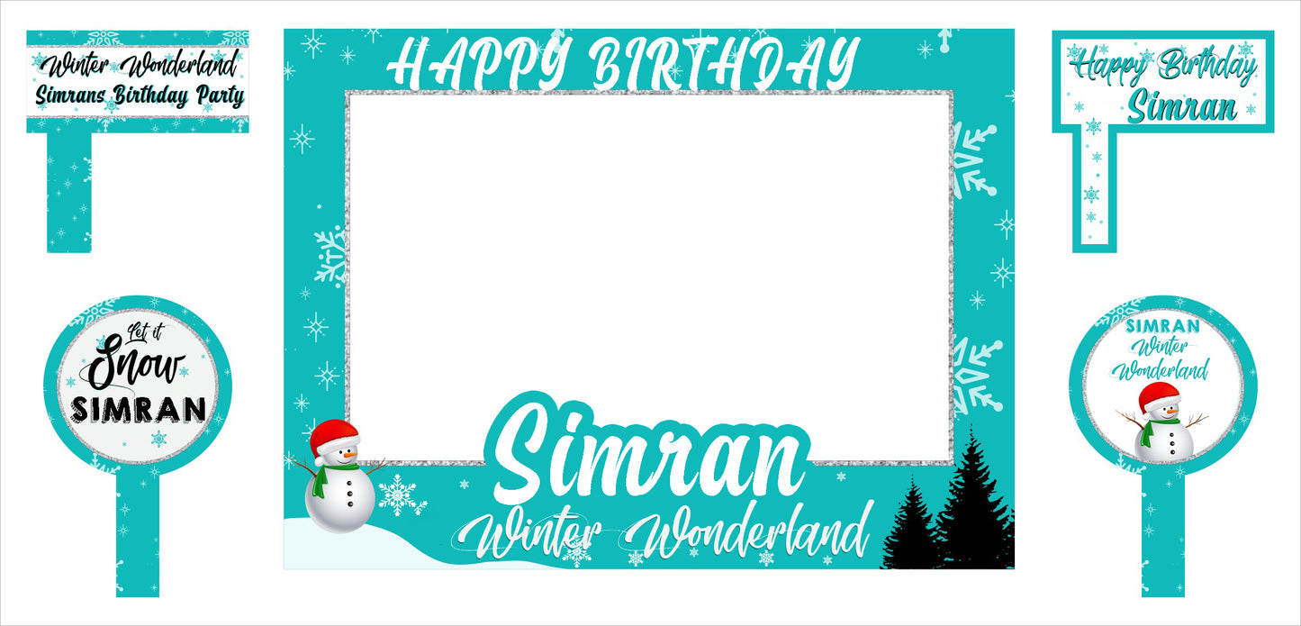 Winter Wonderland Theme Birthday Party Selfie Photo Booth Frame & Props