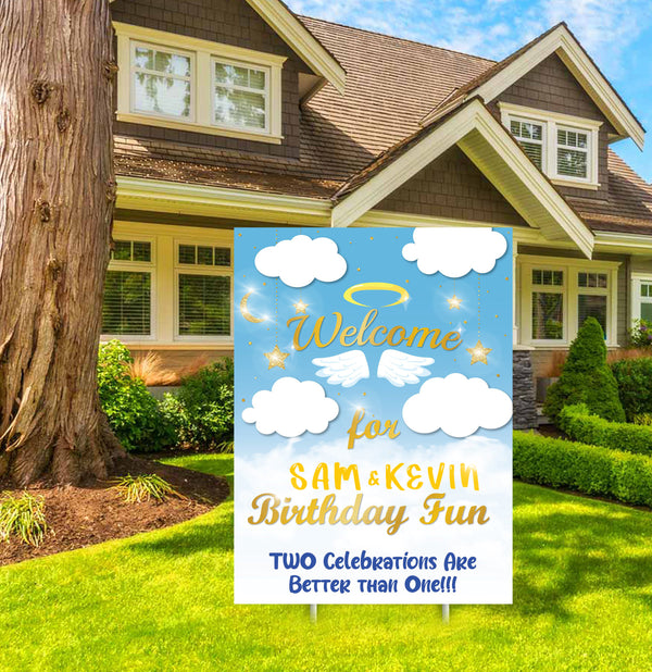 Twin Boys Theme Birthday Party Welcome Board