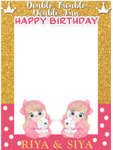 Twin Girls Theme Birthday Party Selfie Photo Booth Frame & Props