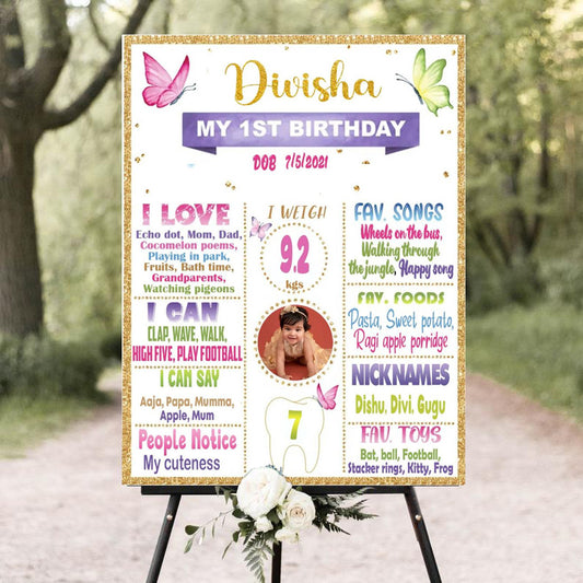 1st Birthday Customized Chalkboard Milestone Board for Kids Birthday Party