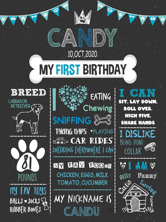 Dog Theme Customized Chalkboard Milestone Board for Dog Birthday Party
