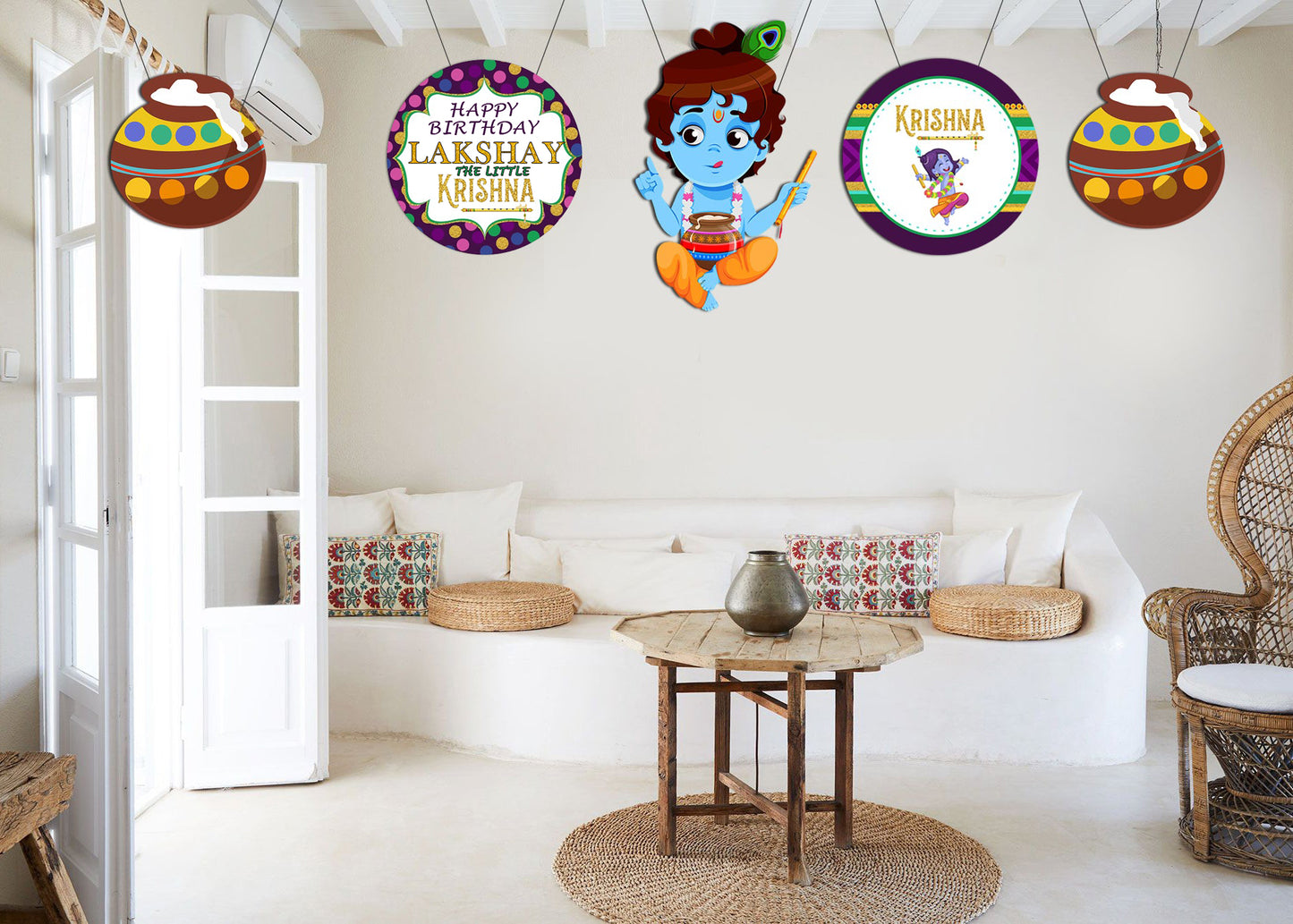 "Little Krishna" Theme Hanging - Set Of 12 With Swrils