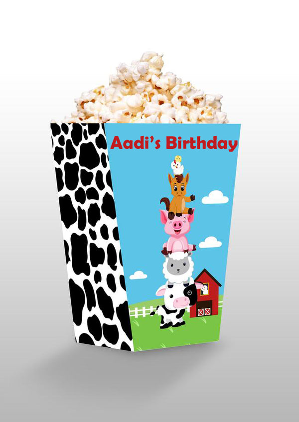 Barnyard  Farm Theme Popcorn Box - Birthday Decoration - Pack Of 10