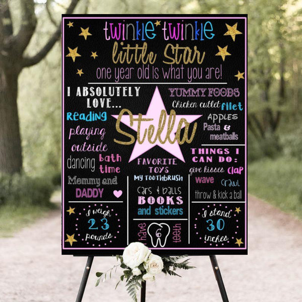 Twinkle Twinkle Little Star Theme Customized Chalkboard/Milestone Board for Kids Birthday Party