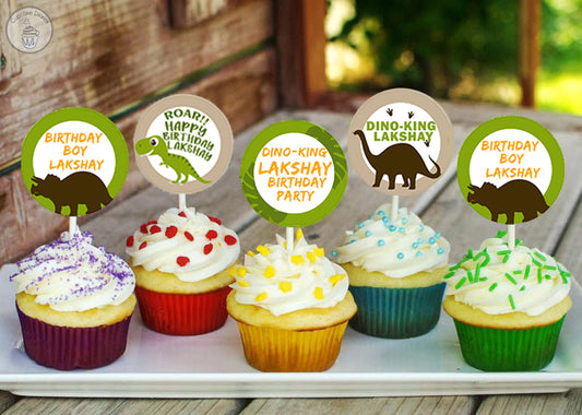 DINOSAUR THEME BIRTHDAY PARTY CUPCAKE TOPPERS FOR DECORATION