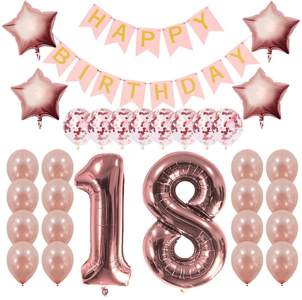 Rose Gold Sweet Party Supplies - Sweet Gifts for Girls - Birthday Party Decorations - Happy Birthday Banner, Number and Confetti Balloons (18th Birthday)