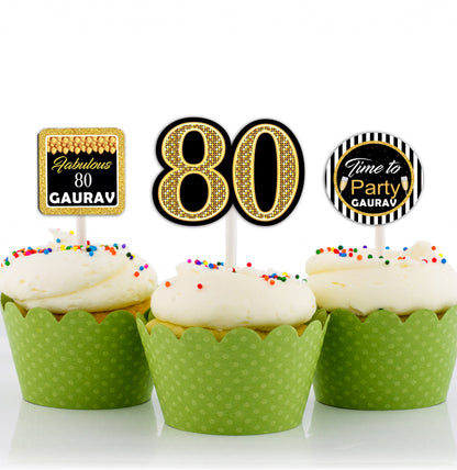 80th Birthday Party Cupcake Toppers for Decoration 